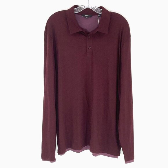 Vince Shirt Men‎ XL Burgundy Pima Cotton Lined Polo Long Sleeve NEW